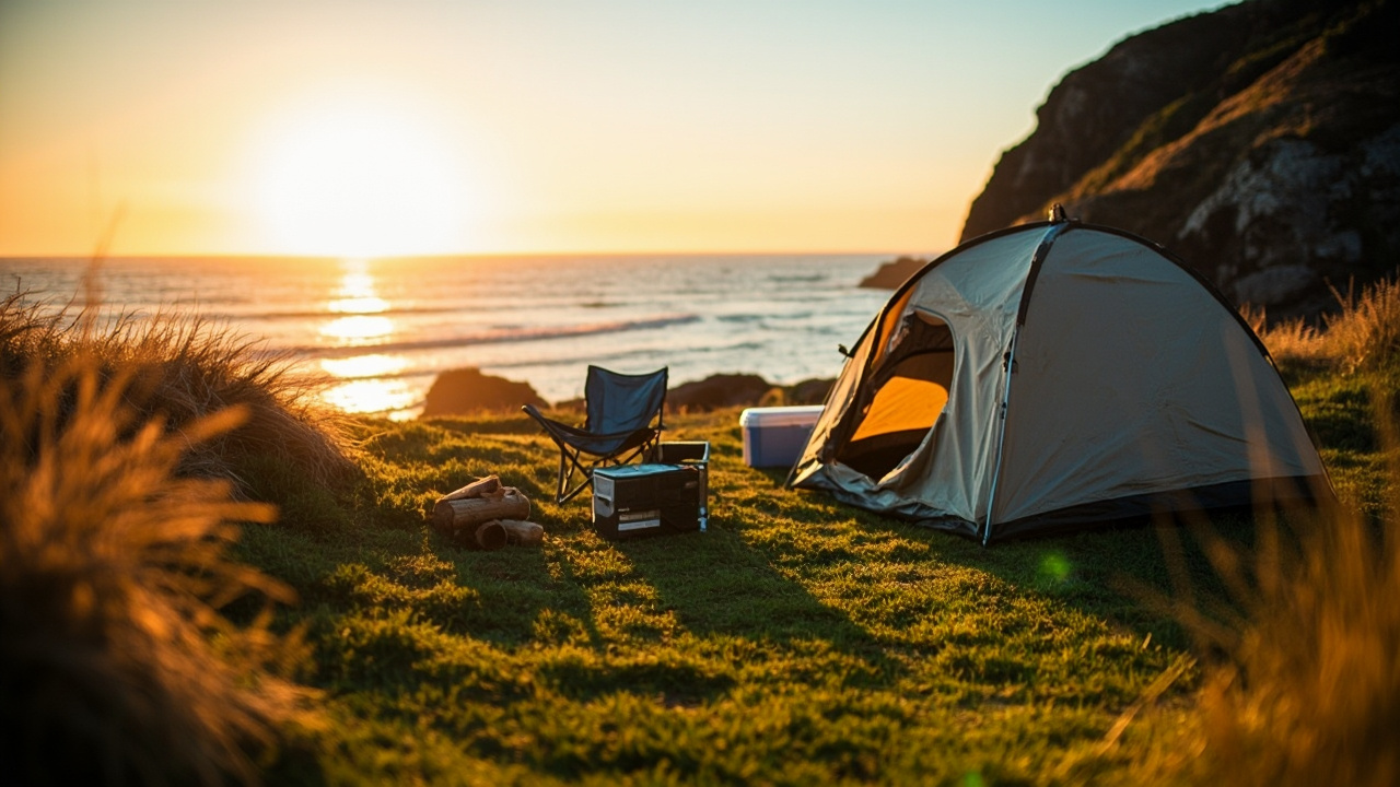 Tente sur un site naturel en France  
Camping tente dans un paysage francais